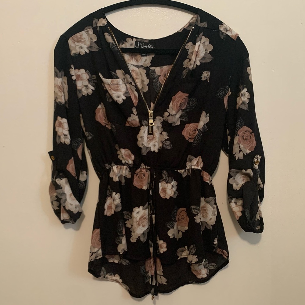 J For Justify Sheer Floral Dress Shirt